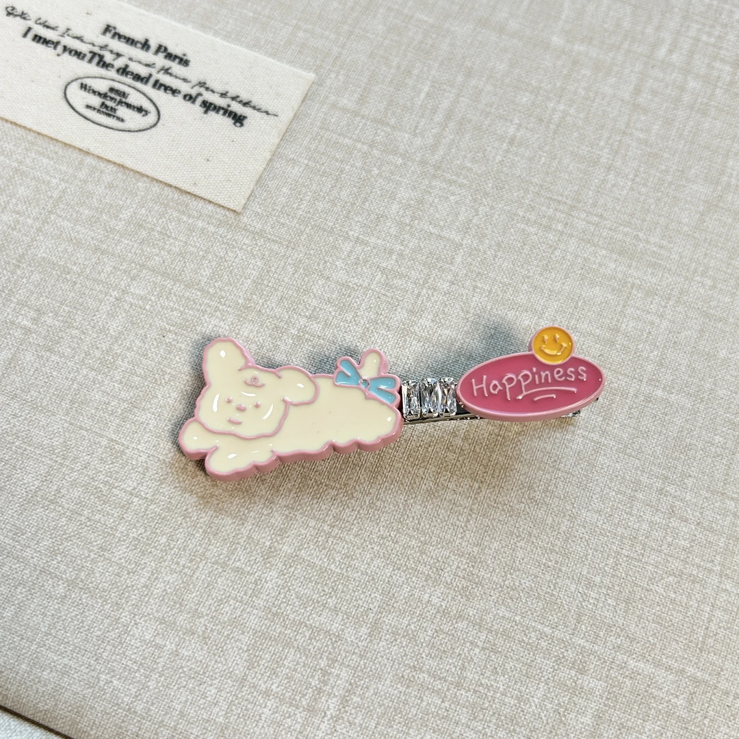 韩国博主同款轻奢气质活泼跳跳狗爱心精致捷克钻边夹一字碎发夹夹