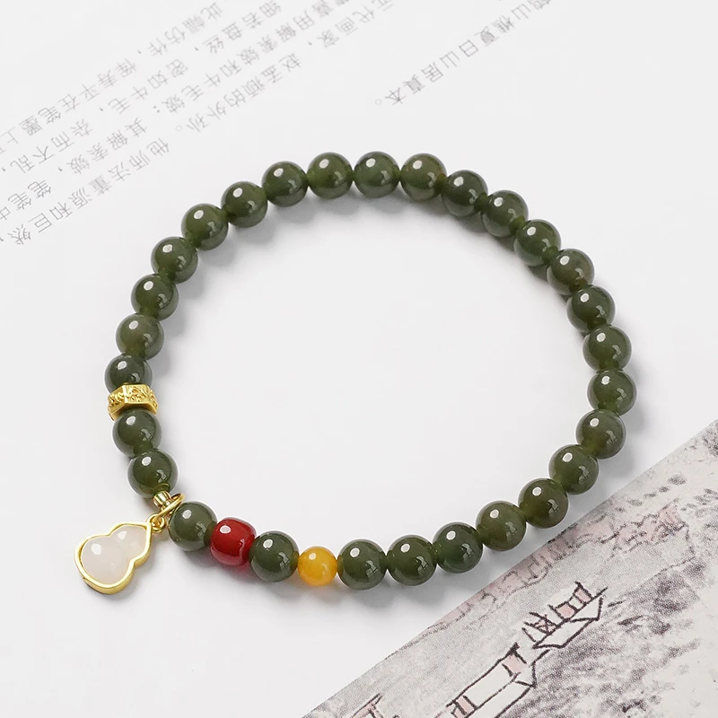 原创天然和田玉南红玛瑙蜜蜡女士手串珠单圈手链多样性发一-8917