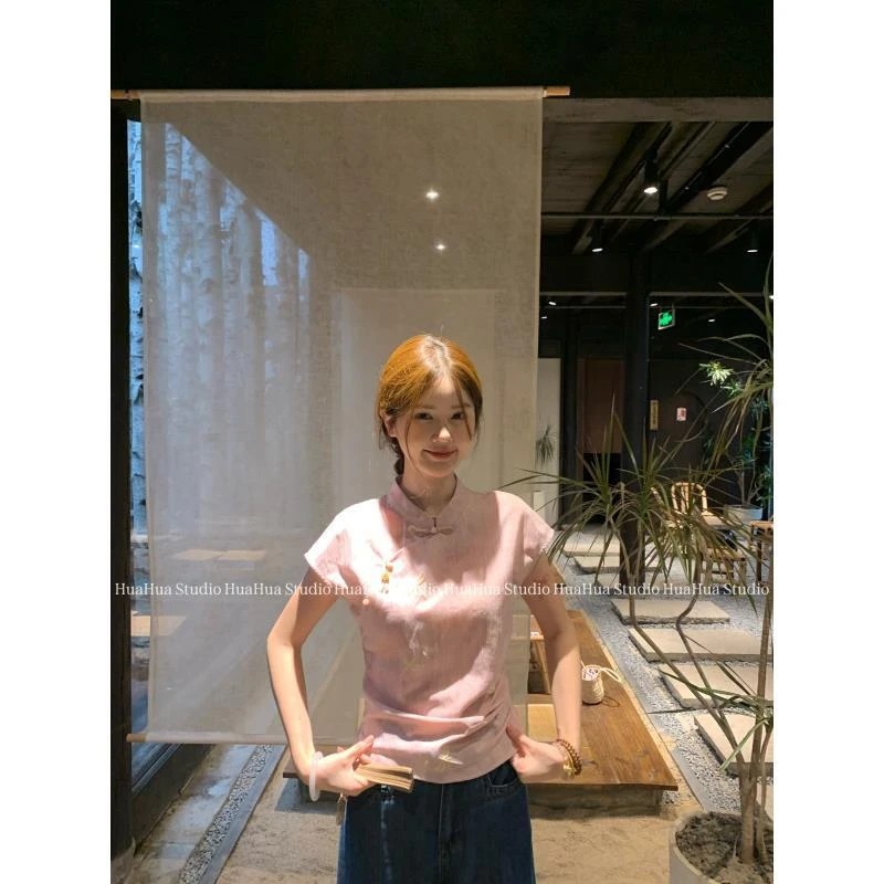 【花花】如意~自制款立体发泡小蜻蜓新中式改良挂坠显瘦捏褶上衣