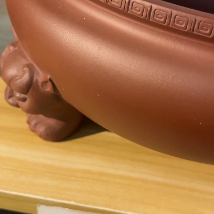 超***乐紫砂花盆  超精品枣红兽足浅圆