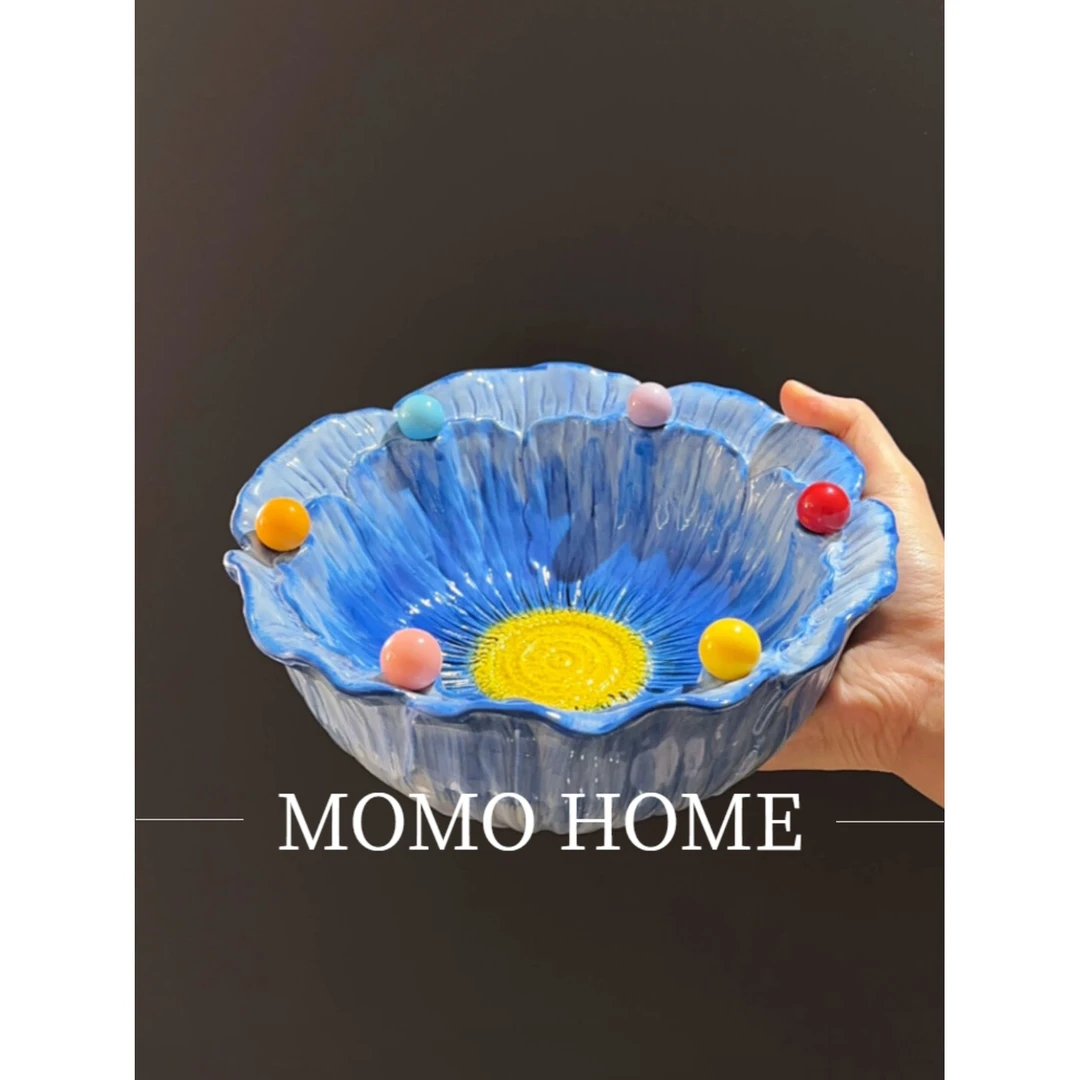 MOMO陶瓷水果叉花朵造型沙拉碗陶瓷水果盘甜品碗家用网红ins风