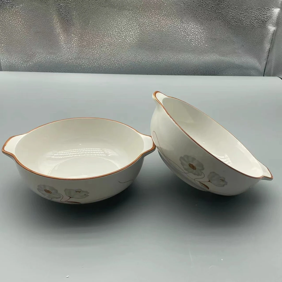 【2个装】岁月静好大号陶瓷双耳碗家用汤碗防滑防烫 破损联系客服ay