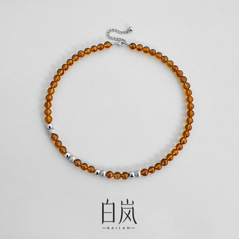 白岚琥珀间珠项链女小众新款轻奢串珠锁骨链时尚XL4843