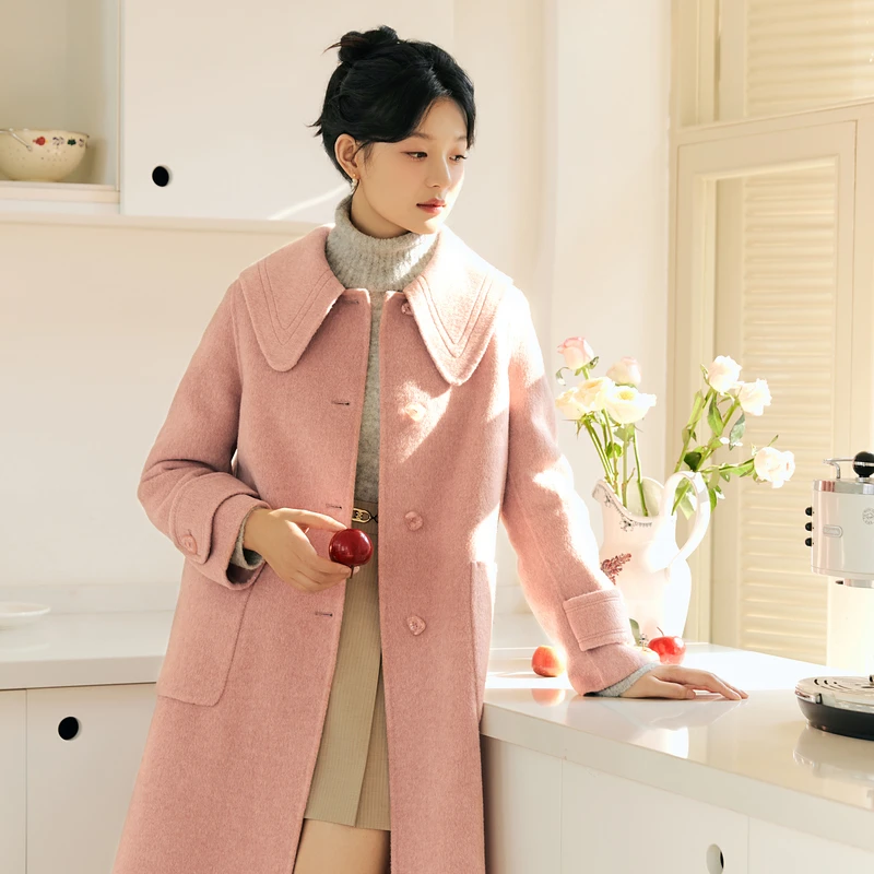 【许半夏专属】秋水伊人中长款翻领设计感毛呢外套冬季年新款女