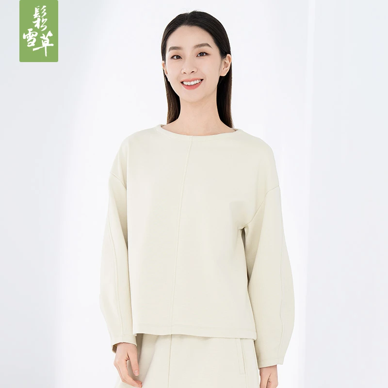 鬆雪草细纹双面布短款女上装2025春新款时尚百搭长袖衫女5015001