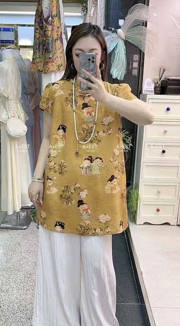 YY大码(唐朝美人)短袖夏季百搭减龄国风时尚复古套装