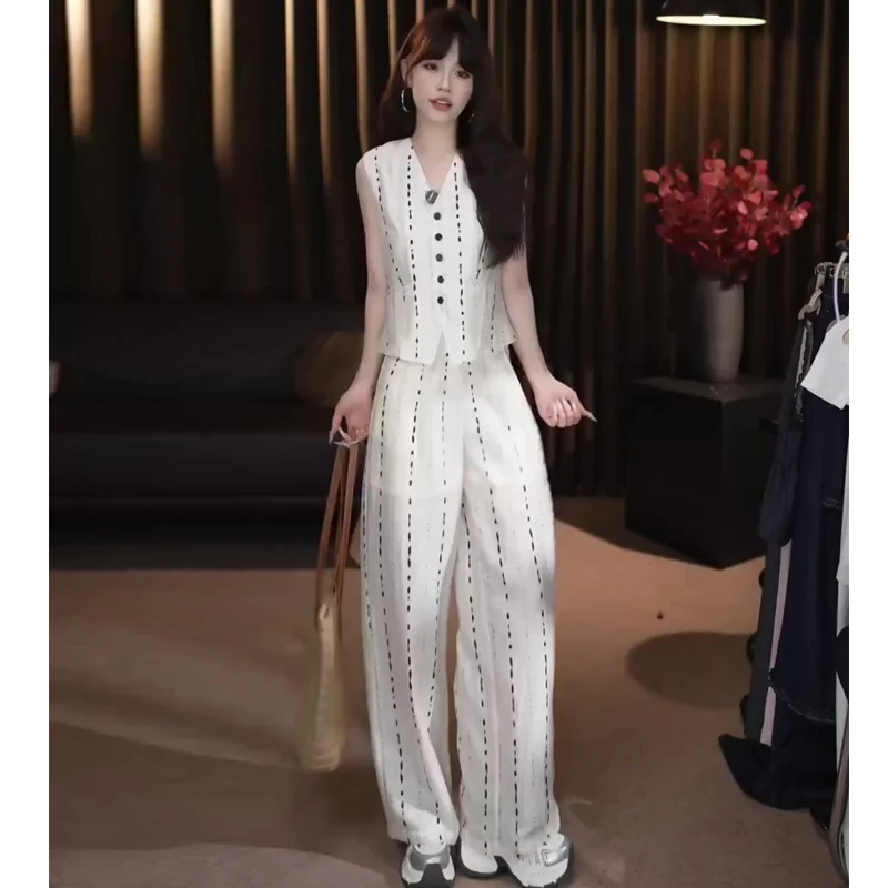 2025巨好看的夏装套装女老钱风时尚休闲减龄无袖马甲阔腿裤两件套