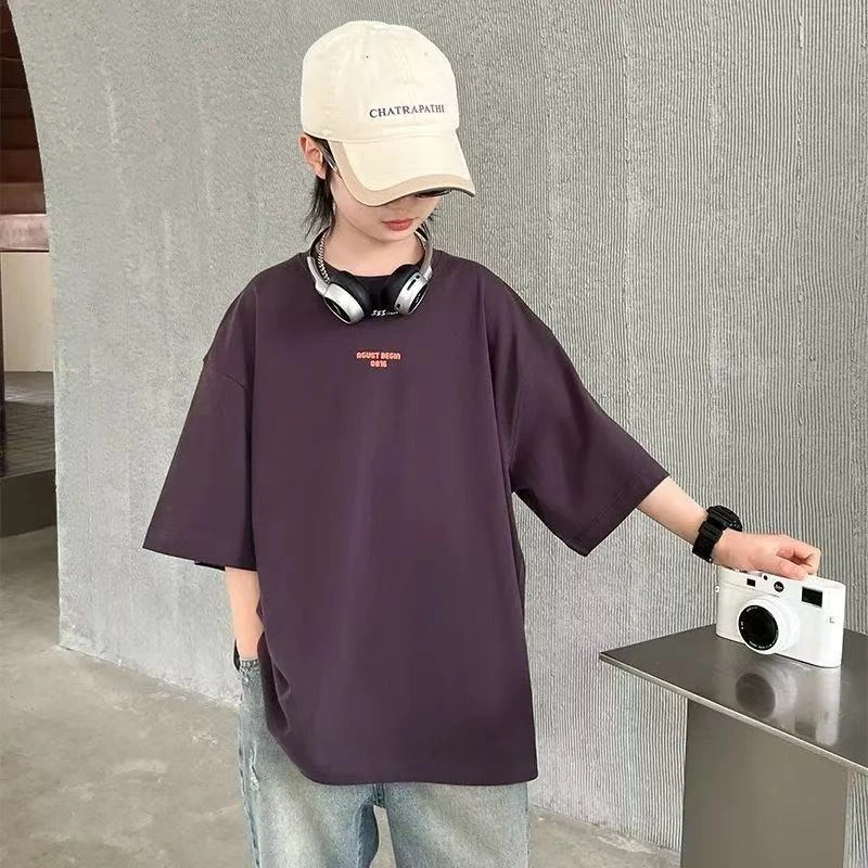 儿童短袖设计款男童T恤夏季简约休闲宽松韩版中大童亲子款半袖