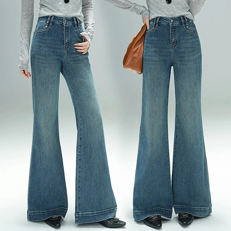 微喇牛仔裤2025春季系款复古炸街高腰宽松弹力显瘦筒喇长裤25005