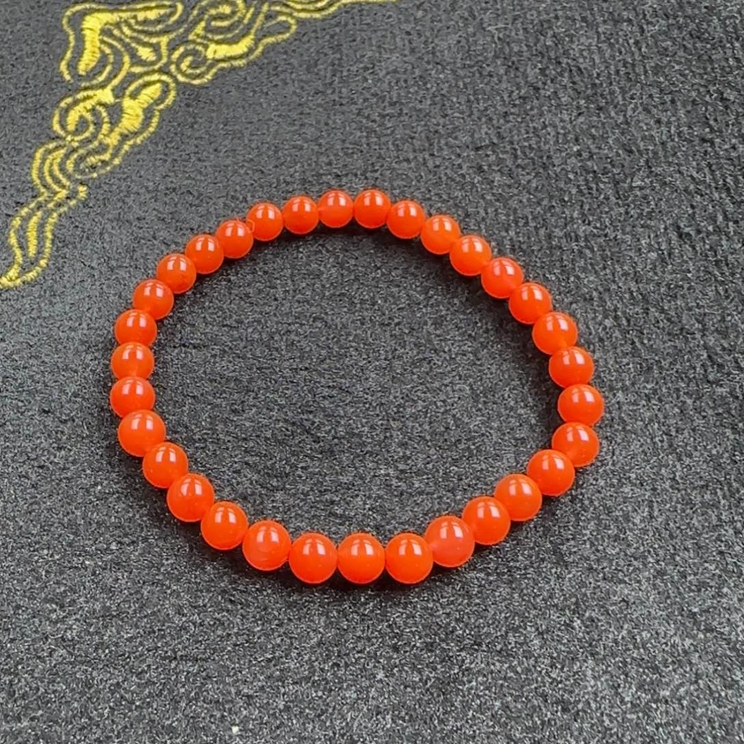 南红玛瑙未镶嵌手串柿子红6mm单圈