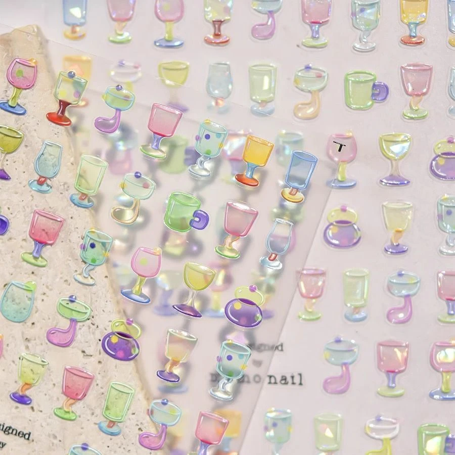 光影玻璃杯美甲贴纸ins果冻款ccd贴纸可爱指甲贴笔记平板手机DIY