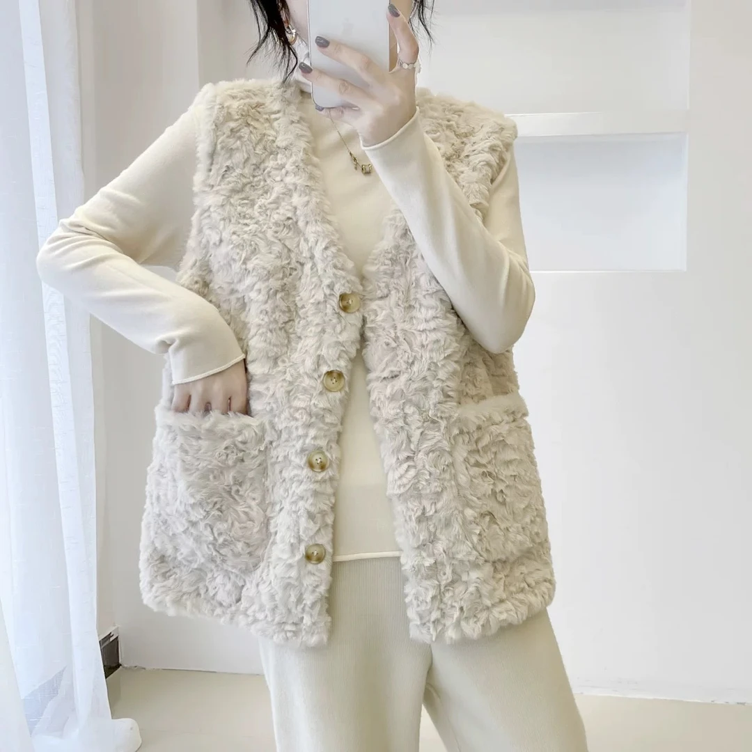 （爱心）毛毛马甲女2025春秋新款宽松无袖马夹背心外套4133