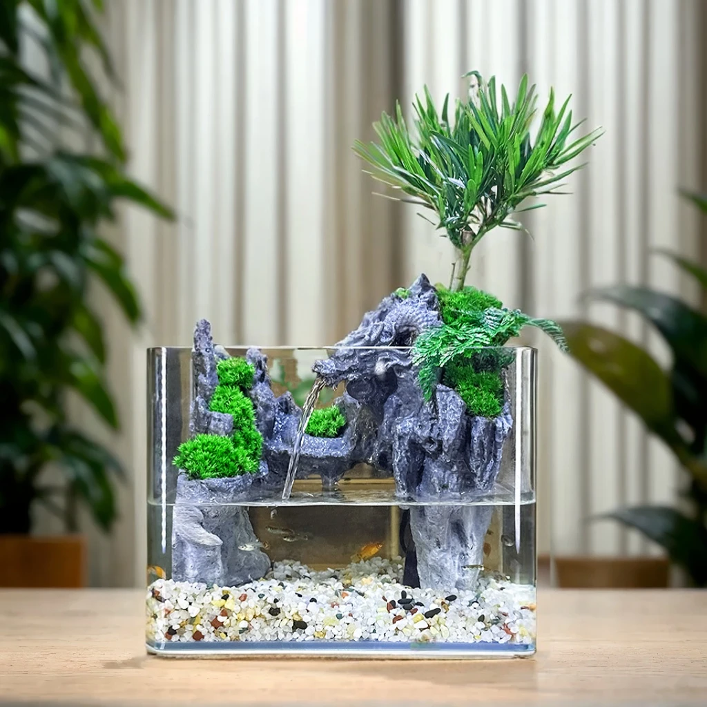 【龙吸水】中式流水大缸真苔藓微景观玄关处卧室摆件水陆缸成品