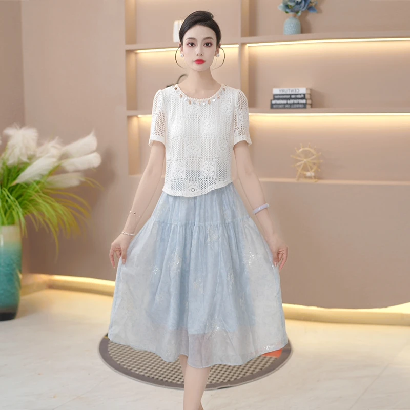 夏季新款连衣裙设计感假两件显瘦洋气中长款连衣裙女