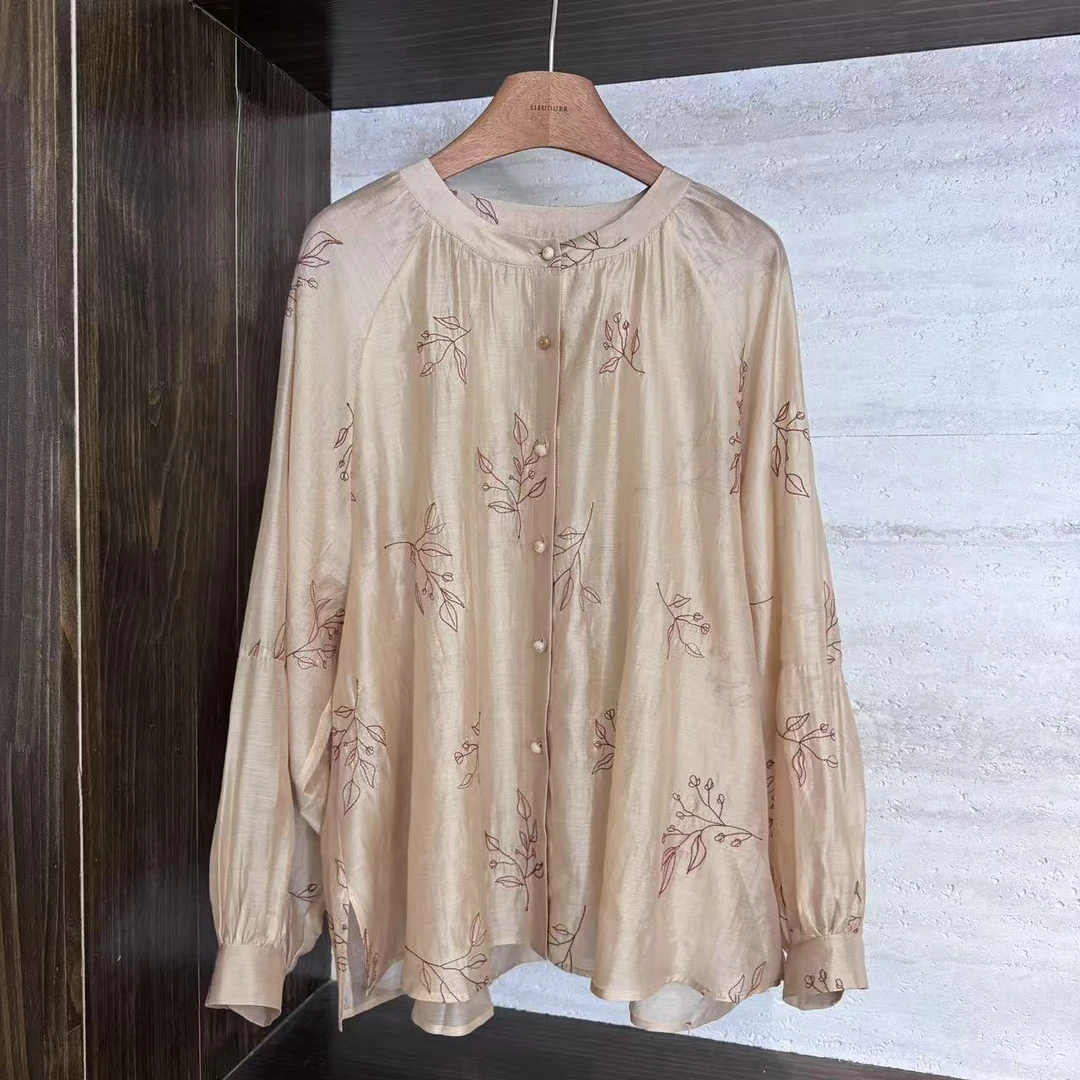 【随风自由】天丝亚麻轻中式气质长袖衬衫轻奢时尚休闲上衣女防晒