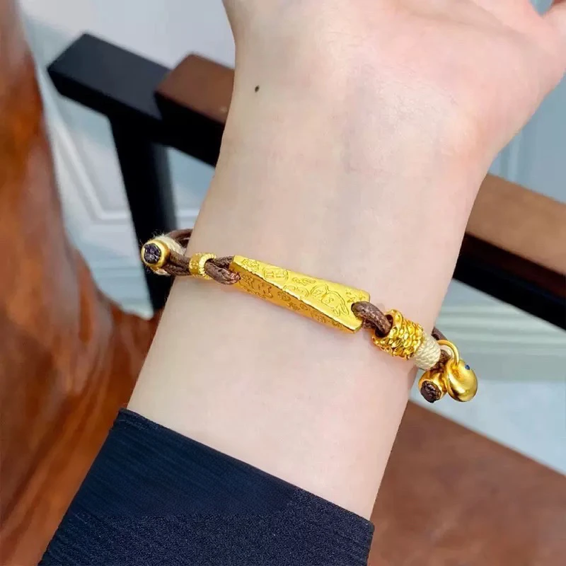 铜合金手链 铜合金 古法小金坨吉言三角锥手工编织复古文艺情侣