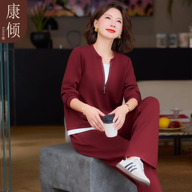 时尚运动套装女春秋2025新款宽松显瘦中年妈妈休闲减龄卫衣两件套