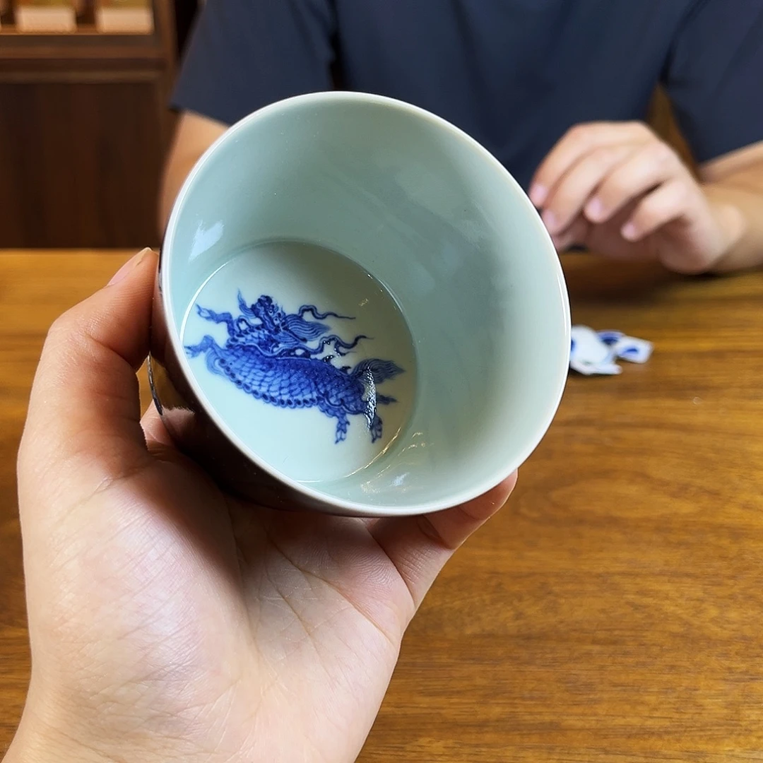 朝岚夕霞至正元青花杯全手绘原矿釉烧制