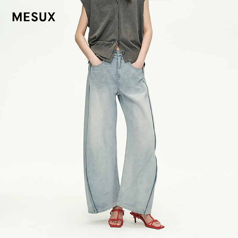 MESUX米岫25夏高支棉酶洗工艺云纹牛仔裤香蕉牛仔休闲裤MNMUR412