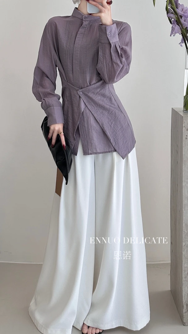 【LEYI】高定系列设计感拼接假两件衬衣气质休闲上衣