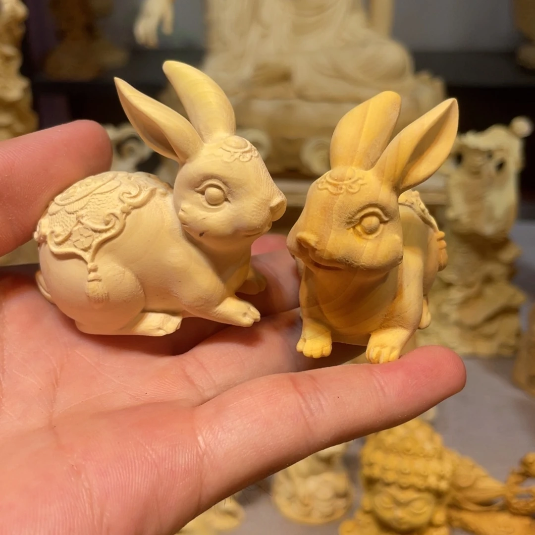 黄杨木瑕疵兔子一对
