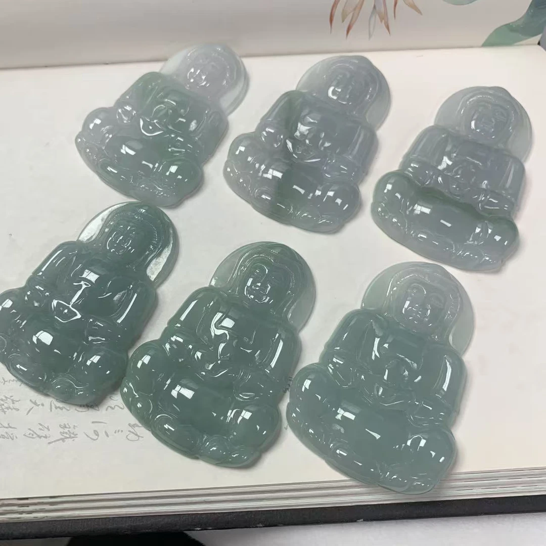 缅甸天然A货翡翠晴底色精雕工艺观音玉坠-多样性发其一