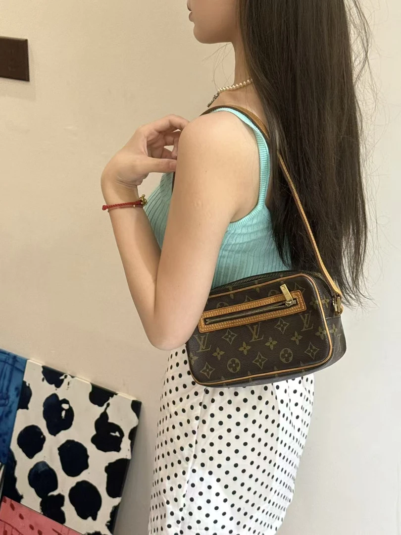 95新 LouisVuitton/路易威登 小号老花腋下开口笑