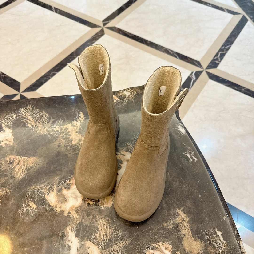 新款冬季加绒高帮雪地靴3.5CM高休闲纯色欧美风学院风运动加厚