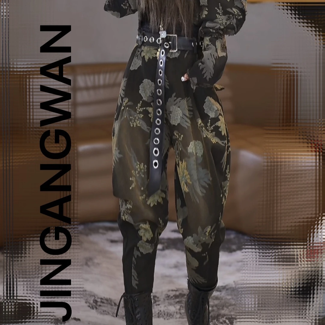 时尚百搭设计师款印花牛仔骑马裤