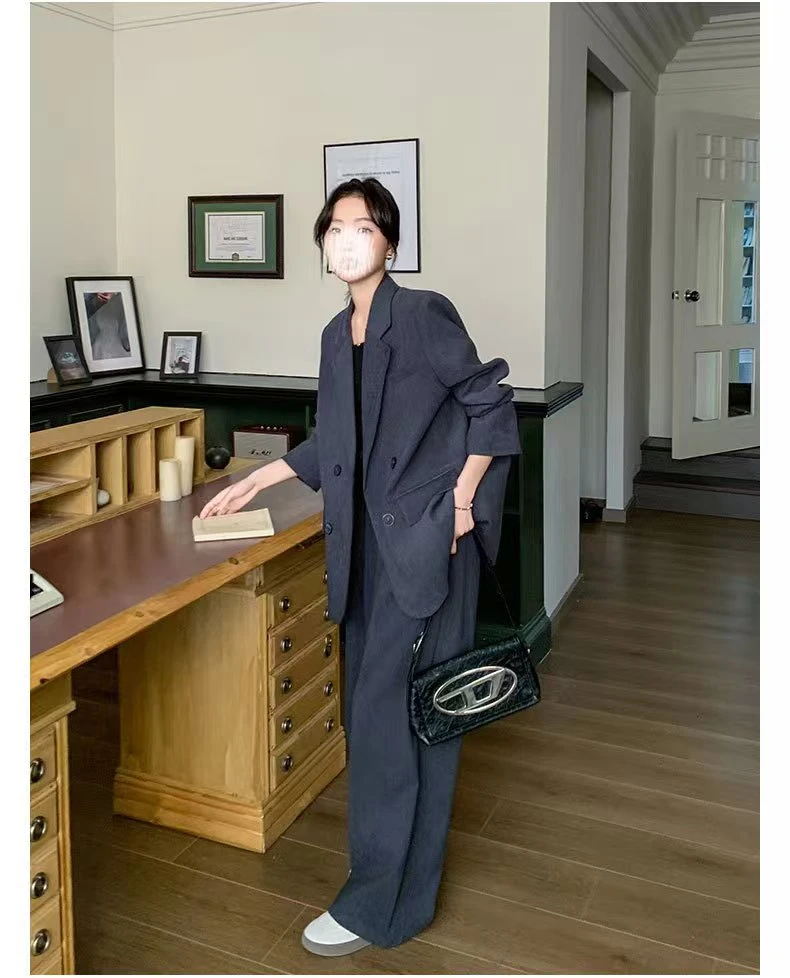 胖MM西装套装女2025新款气质时尚西服阔腿长裤两件套职业大码通勤