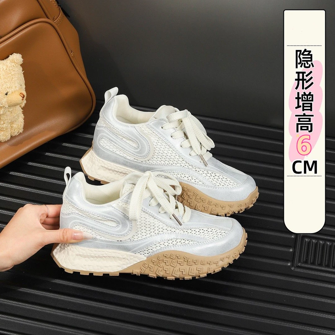 6CM内增高鞋子女款爆款2025新款德训鞋网红款夏天薄款网面女鞋