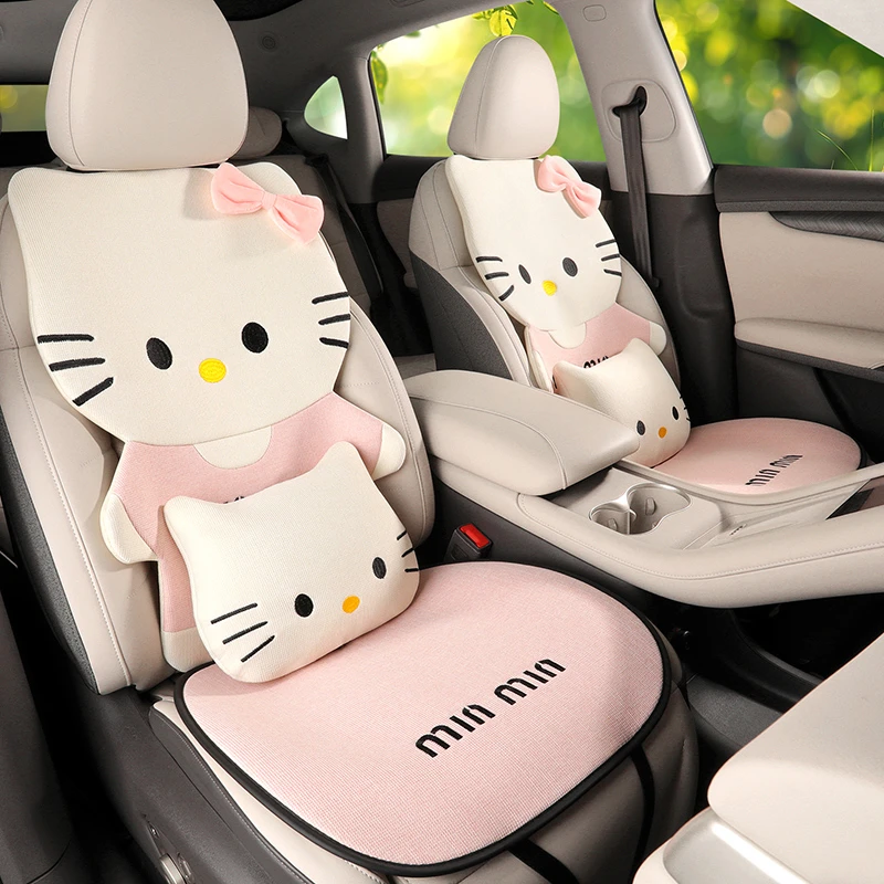 汽车坐垫情侣minmin猫卡通亚麻汽车坐垫四季通用透气防滑耐磨