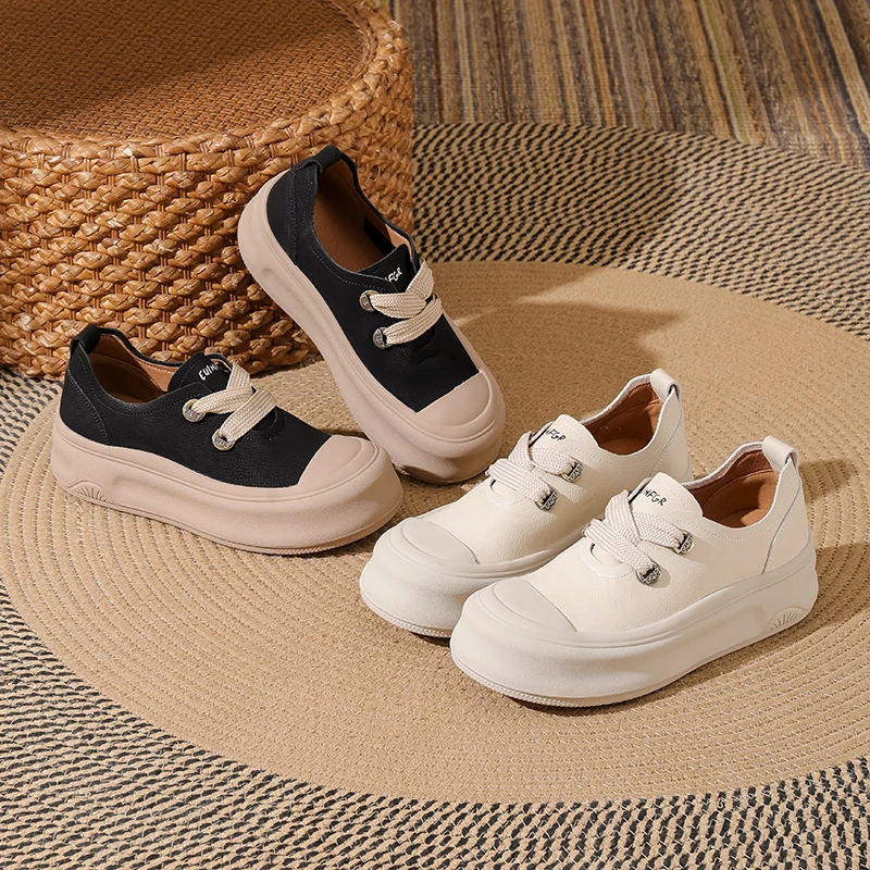 【X】真皮百搭软底女款2025新款网红夏季厚底休闲复古鞋女 13572