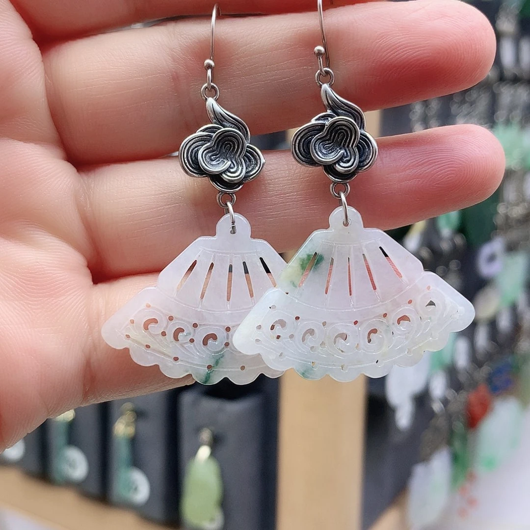 翡翠银S925镶嵌耳饰