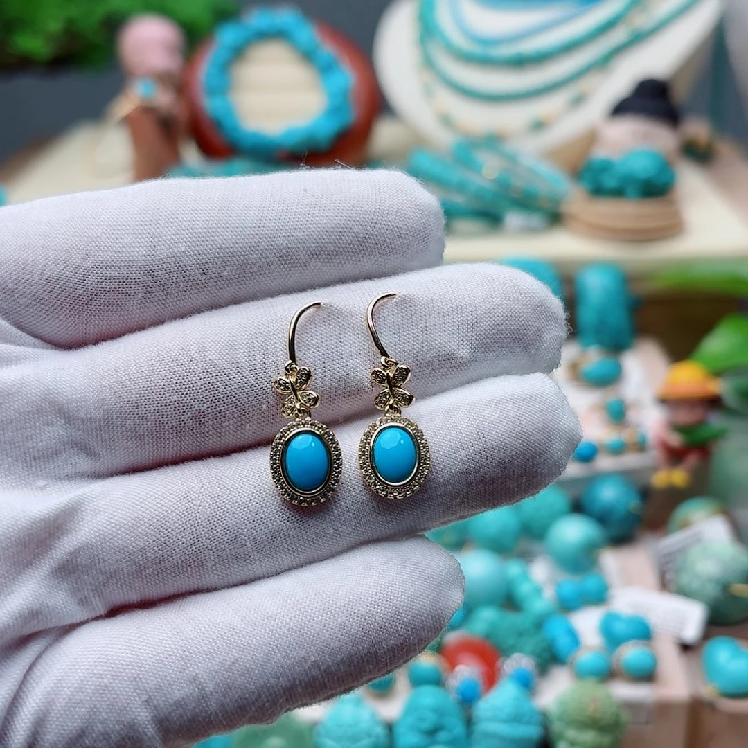 绿松石未镶嵌耳饰