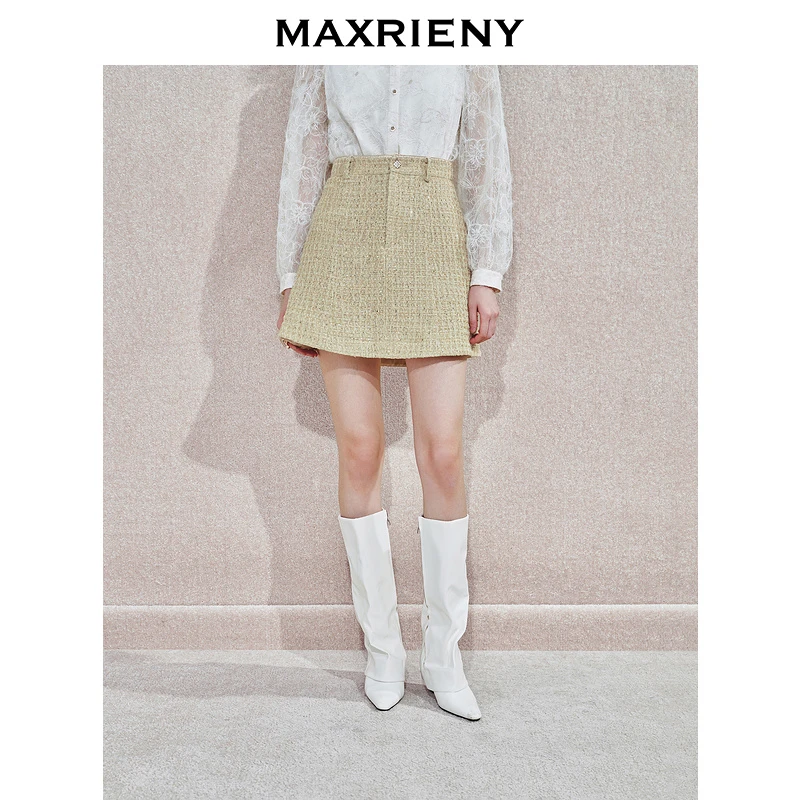 MAXRIENY【商场同款】千金小香风A字半裙高腰修身短裙高级气质感