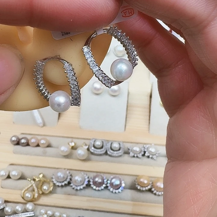 淡水珍珠耳饰银S925镶嵌