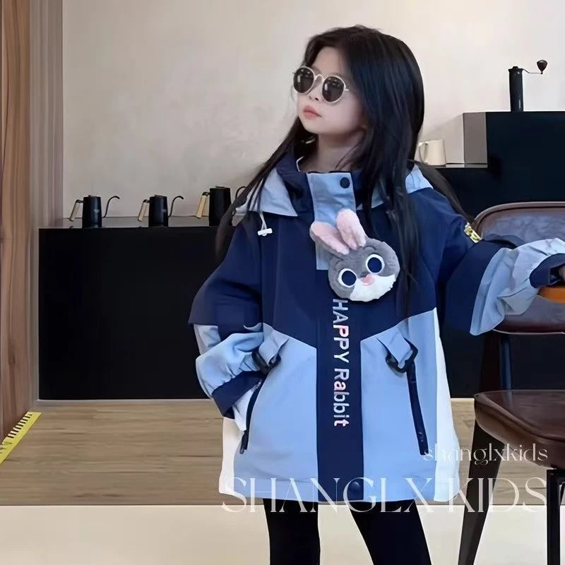 兔子精灵*女童2025春季新款儿童中小童时尚洋气连帽单穿外套上衣