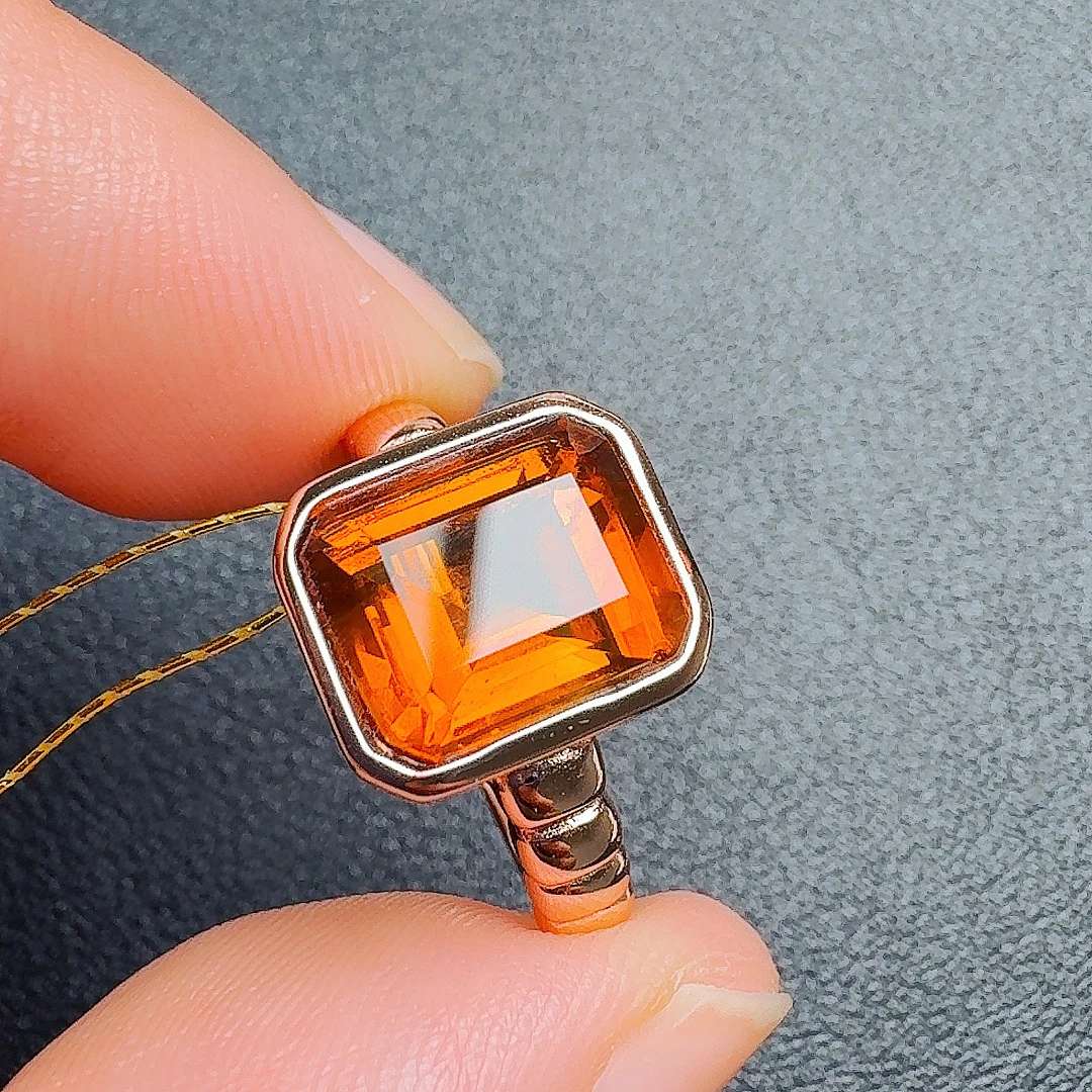 天然S925银镶金红黄水晶戒指主石10*12尺寸