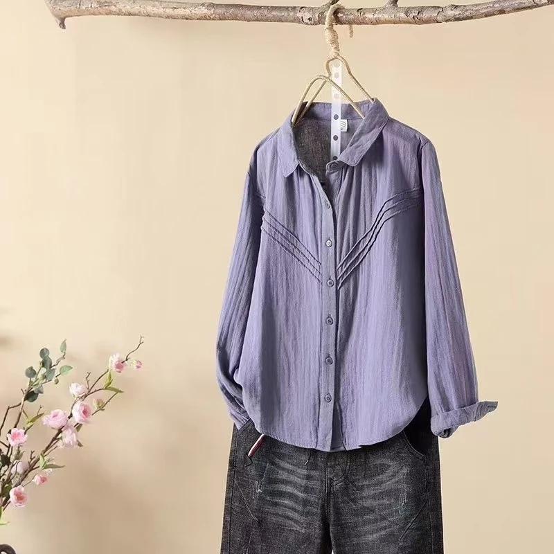 2025春季长袖三条杠婴儿棉双层纱宽松百搭衬衫上衣女纯色92052