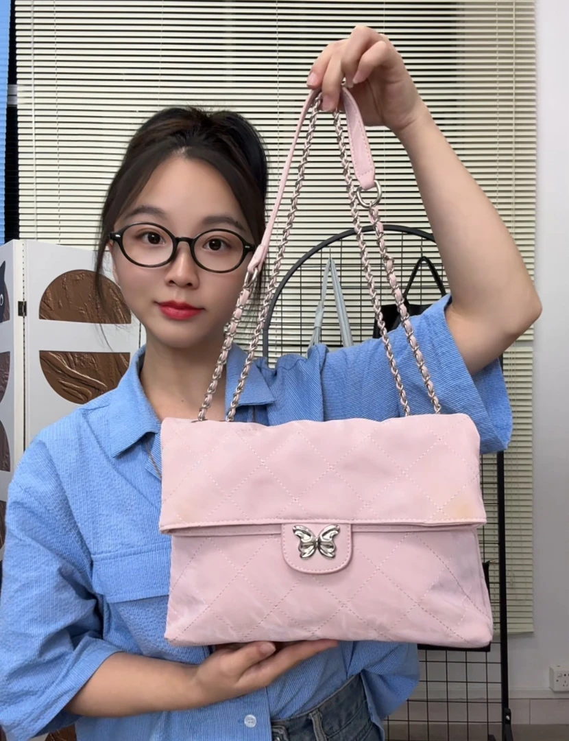 61简约粉色高级链条学院风单肩腋下斜挎包