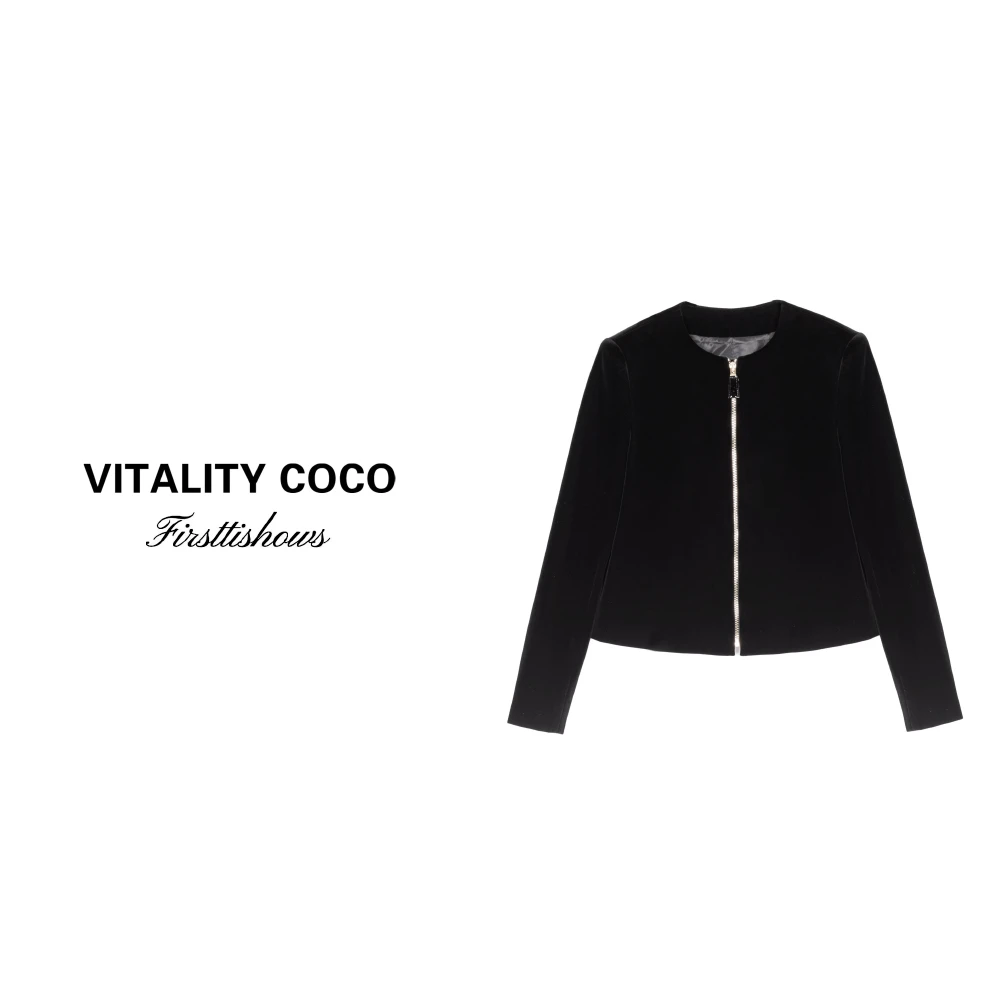 「VITALITYCOCO」三角标丝绒短外套女新款显瘦时髦气质夹克1113