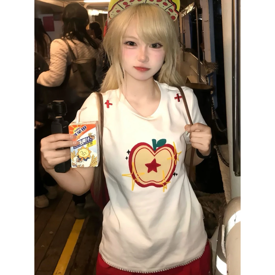 刺绣毛巾绣工艺半袖白色纯棉T恤短袖复古印花通勤情侣拼接圆领