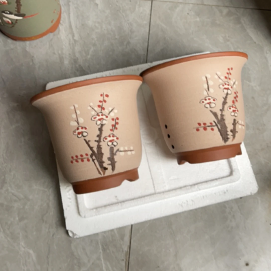 金钟紫砂花盆小号米白