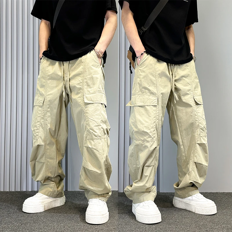 美式街头弯刀工装裤男秋季款卡其色宽松直筒裤痞帅大码阔腿休闲裤