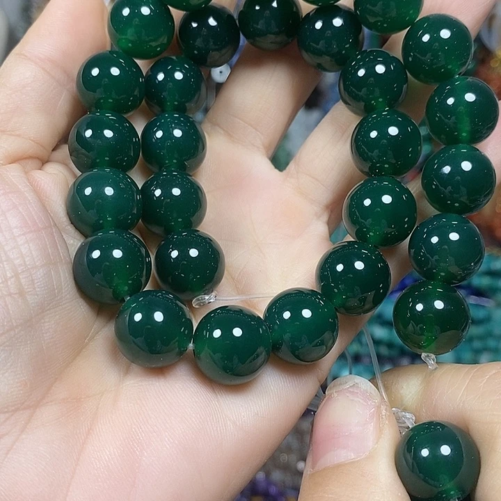 玛瑙/玉髓未镶嵌珠宝半成品A级绿玛瑙卡14mm