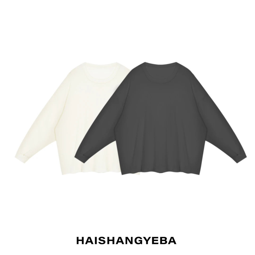 【海上叶爸】新款2024秋冬百搭羊毛圆领纯色微透柔软轻盈长袖T恤