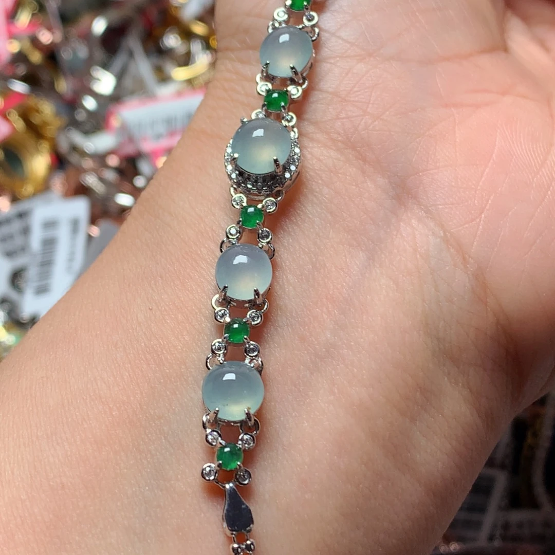 翡翠戒指银S925镶嵌天然翡翠手链