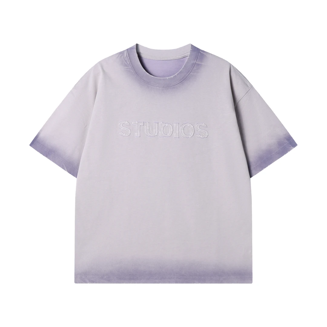 夏季高级感新款美式晕染字母圆领短袖T恤休闲百搭情侣套头上衣