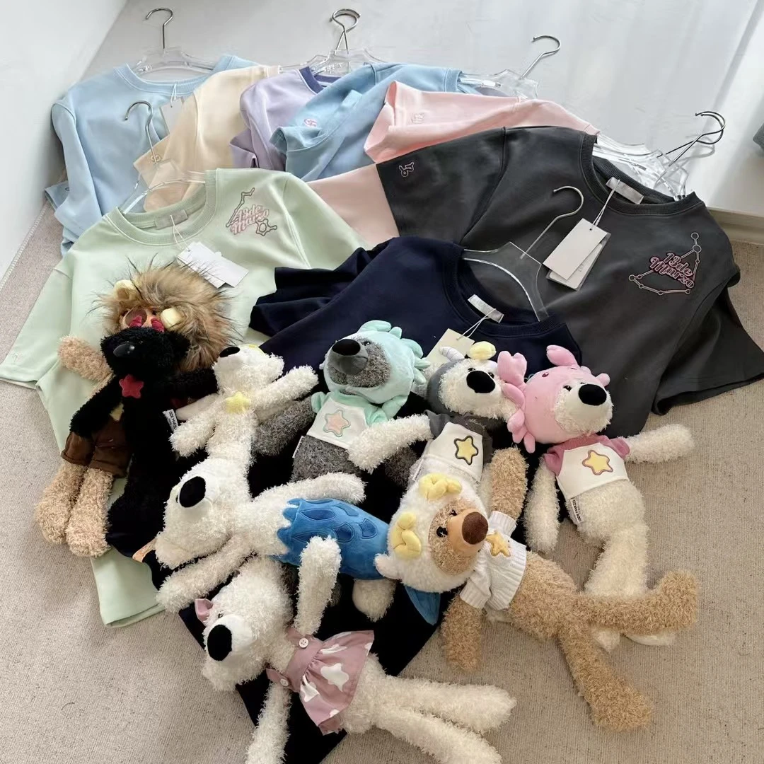 夏季时尚小众设计十二星座小熊合集宽松短袖圆领休闲T恤男女情侣